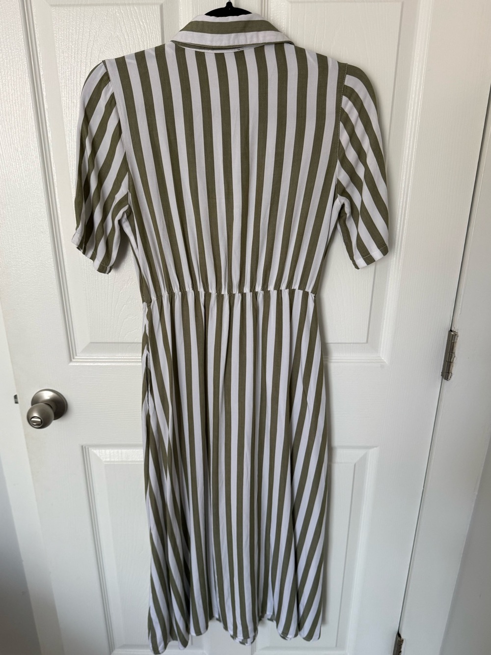 T Tahari Olive and White Stripped Belted Shirtdress - Picture 6 of 12